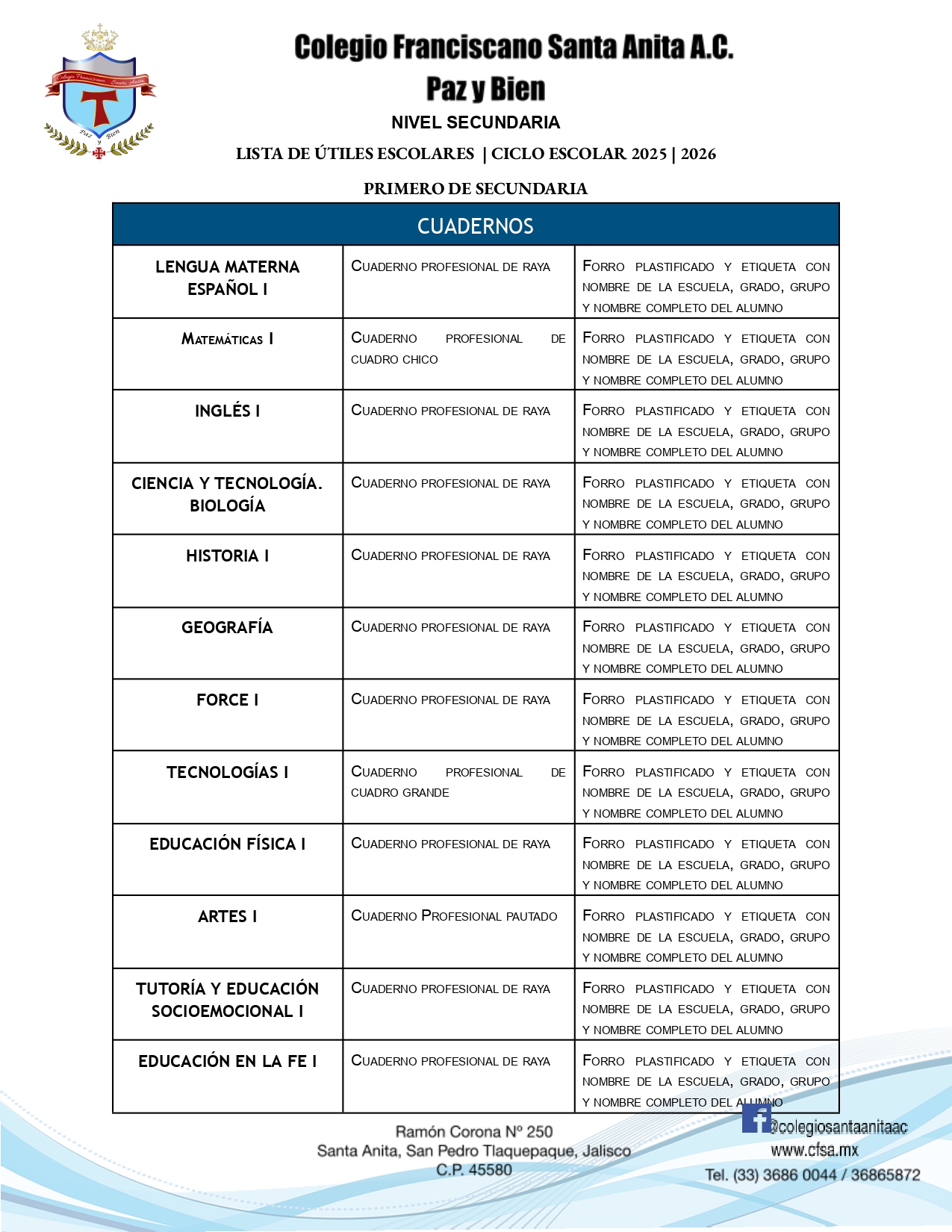 LISTAS DE UTILES 25-26. SECUNDARIA 1 1