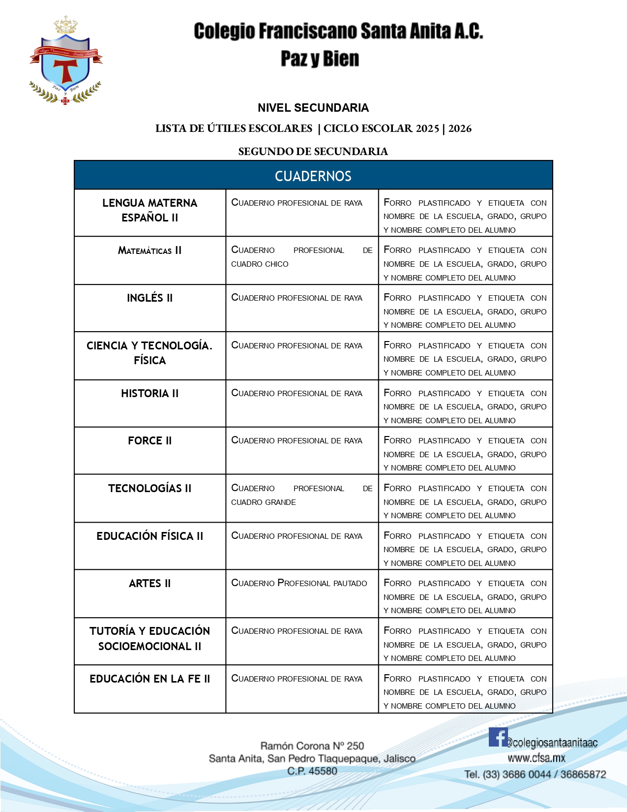 LISTAS DE UTILES 25-26. SECUNDARIA2 1